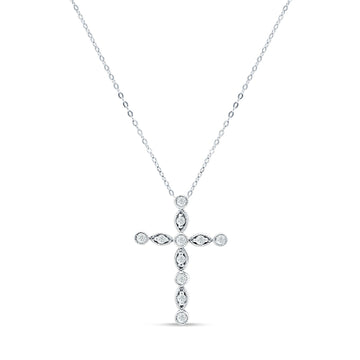 Diamond Cross Pendant Necklace 14K White Gold 0.26ct Wholesale